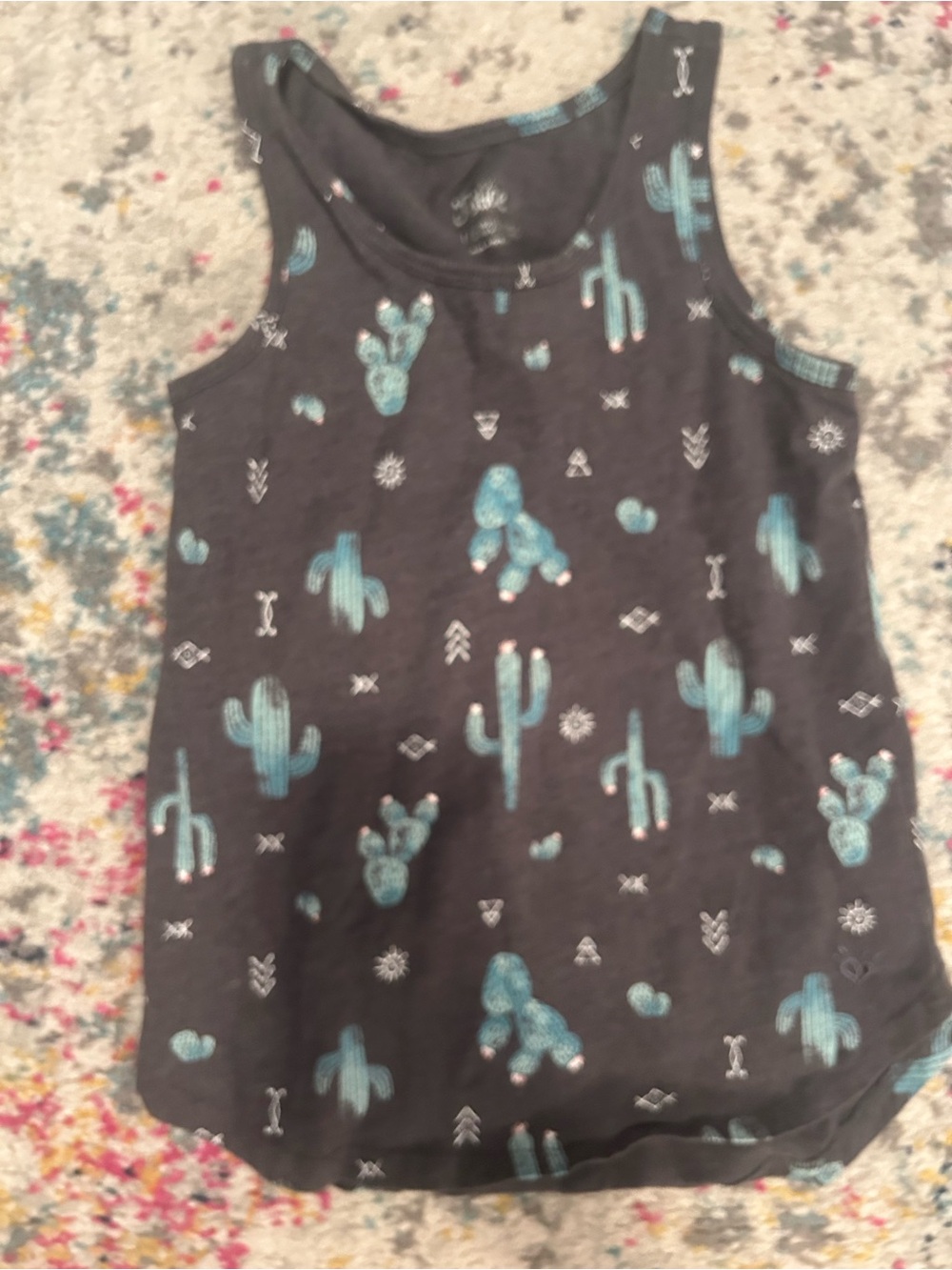 Justice Black Tank Top with Teal Cactus Print